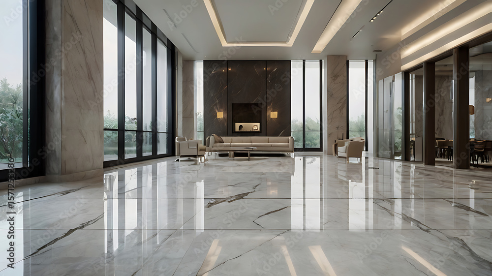 Obraz premium Modern Interior with Reflective Marble Tiles
