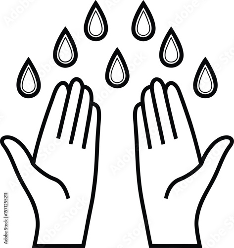 Two open hands receiving falling water drops vector