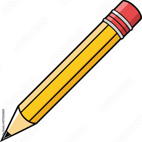 Yellow pencil with red eraser and sharpened tip writing drawing