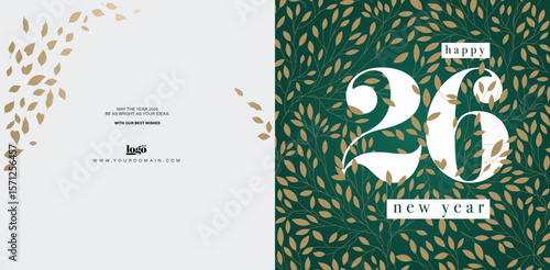 2026 logo and premium wish card with leaf style. Happy new Year.