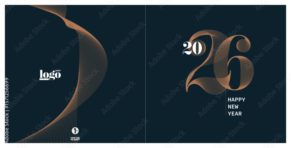 Fototapeta premium 2026 logo and premium wish card with leaf style. Happy new Year.