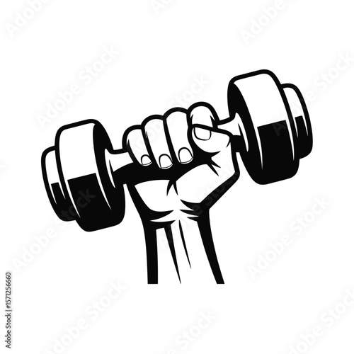 Strong fist holding a dumbbell for weightlifting and fitness workouts