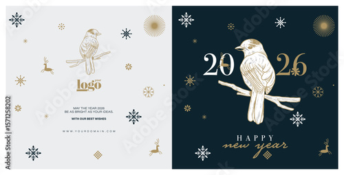 2026 logo and premium wish card with leaf style. Happy new Year.