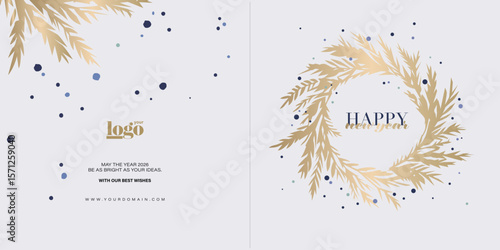 2026 logo and premium wish card with leaf style. Happy new Year.