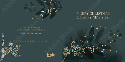 2026 logo and premium wish card with leaf style. Happy new Year.