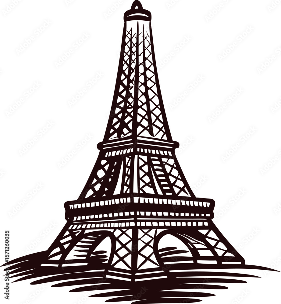 Obraz premium Hand drawn sketch illustration of tower isolated on white, vintage engraved landmark architectural design
