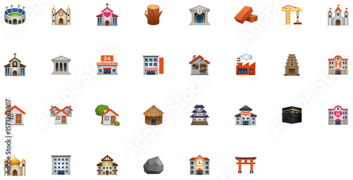 Set of Religious buildings and places Emoji icons