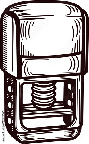 Hand drawn self inking stamp illustration isolated on white background vintage engraving