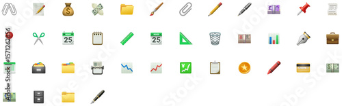 Set of Office, Writing & Money Emoji icons