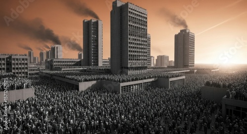 Crowded Urban Landscape with High-rise Buildings and Dramatic Skies