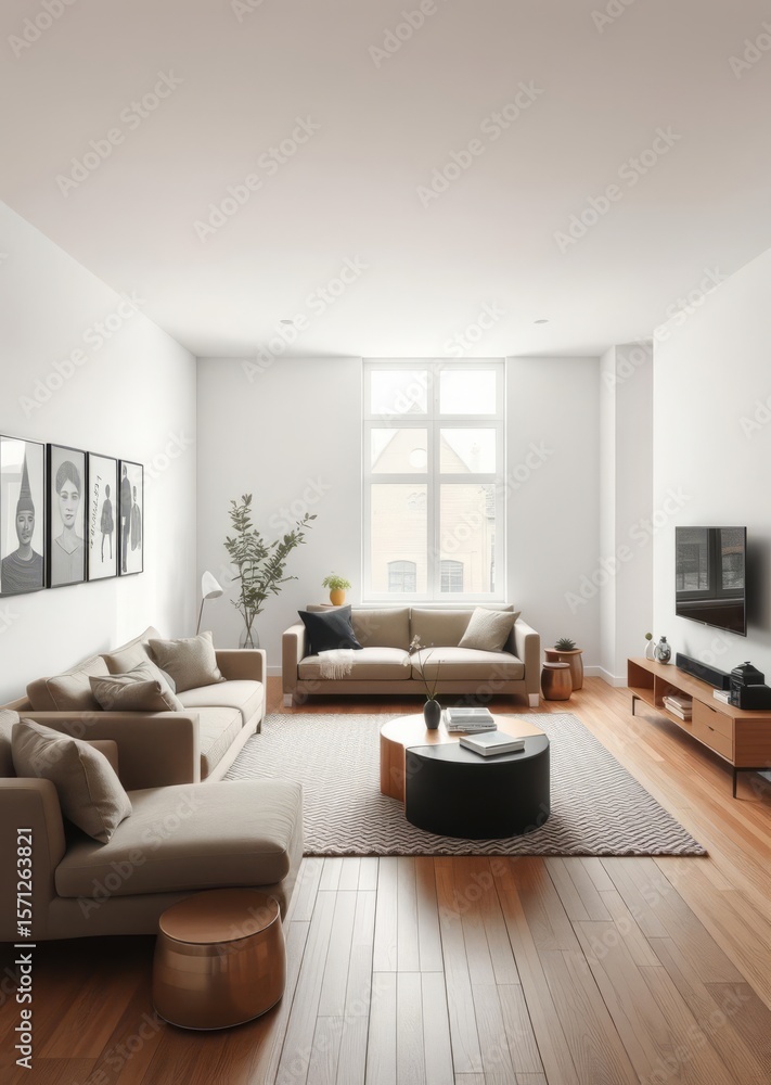 Fototapeta premium Spacious and well-lit empty living room with modern decor rubensstraat Empty room interior design architecture blank design room