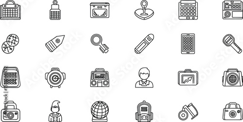 A collection of line art icons depicting various objects and symbols set out