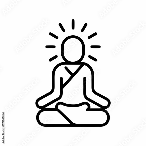 Person meditating in lotus pose, line art style, black and white, for mindfulness and wellness apps