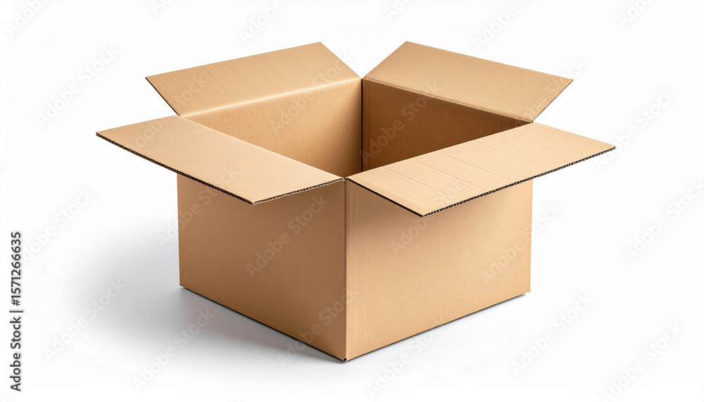Empty open cardboard box on white background, ready for packaging or shipping. Empty open cardboard box on white background, ready for packaging or shipping.
