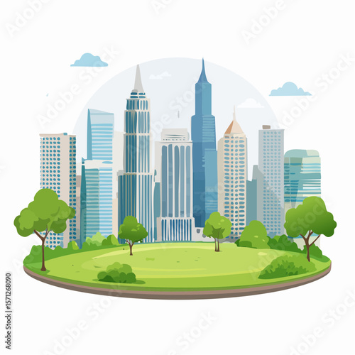 Nature park in a metropolitan city, tall skyscraper
