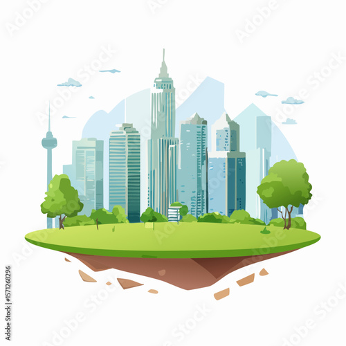 Nature park in a metropolitan city, tall skyscraper