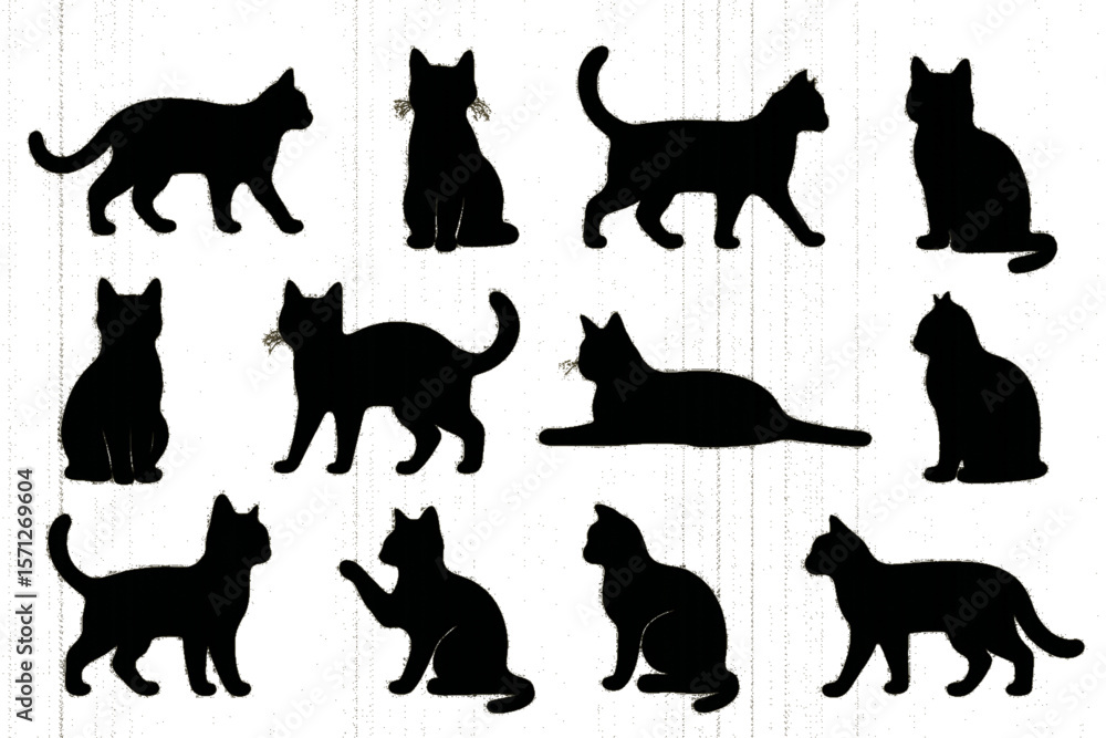 Cat Silhouettes Set - Black Cat Vector Icons on White Background Cat Silhouettes Set - Black Cat Vector Icons on White Background