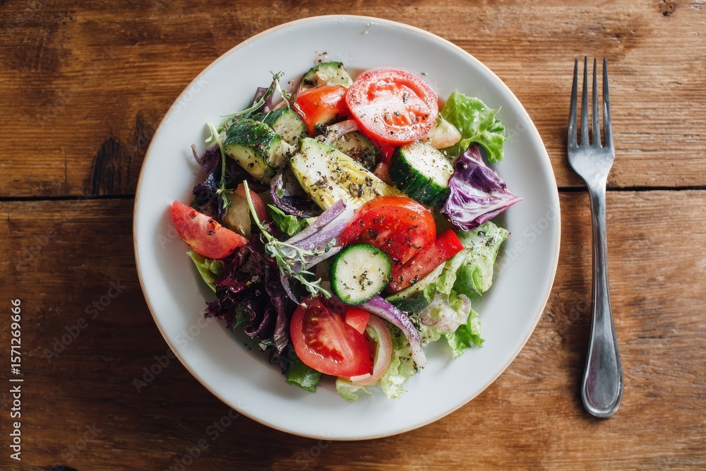 Overhead view of a nutritious vegetable salad on a plate Overhead view of a nutritious vegetable salad on a plate