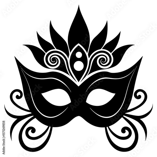 Ornate black masquerade mask with swirling details