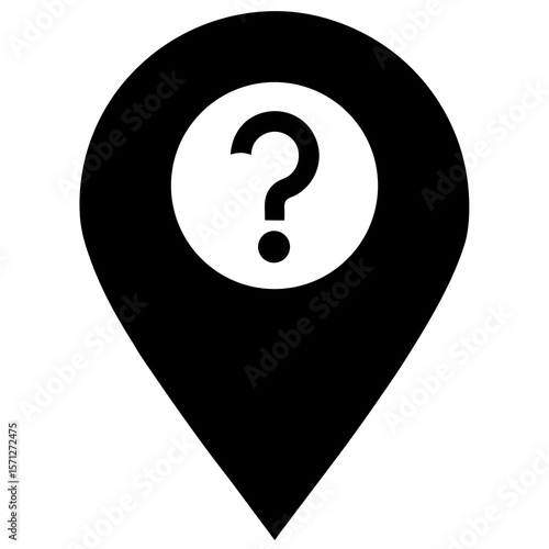 Black map pin with white question mark location marker