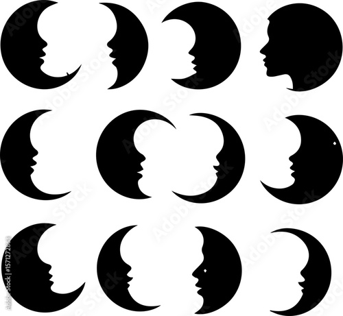 Abstract Moon Phases Silhouette Icons Minimal Vector Set