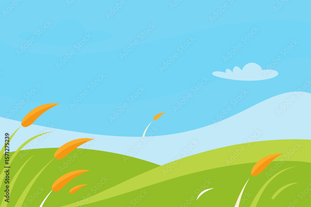 Fototapeta premium Rolling green hills under a bright blue sky nature