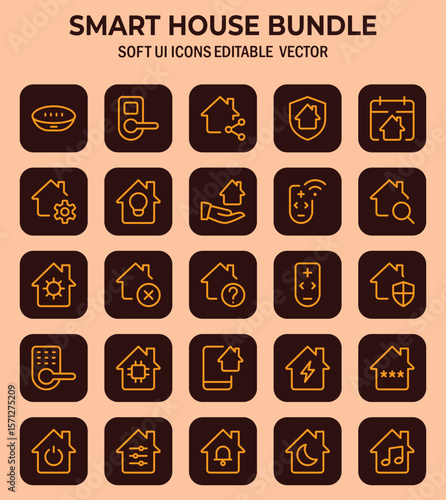 Elegant Smart Home System UI Icons Bundle: Streamlined Interface for Modern Living, Enhancing Digital Home Control