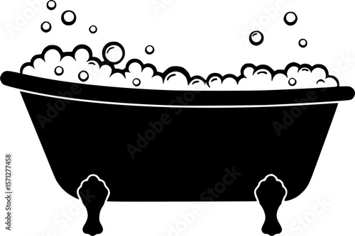bath tub with bubbles icon silhouette design vector art illustration
