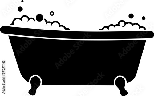 bath tub with bubbles icon silhouette design vector art illustration
