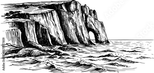 sea cliff coastline hand drawn vector illustration
