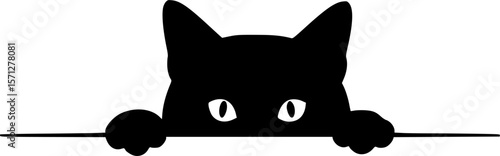 A cat peeking clip art silhouette vector art illustration
