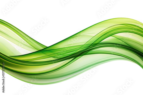 Flowing green abstract waves with light and shadow effects on black background isolated on a transparent background