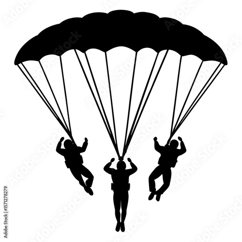 Three skydivers descending under parachute skydiving