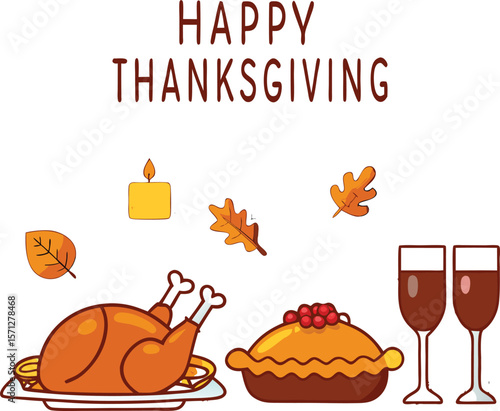 Festive Dog Illustration A Canine Celebrates Thanksgiving with a Roast Turkey