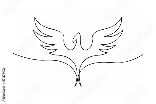 Stylized bird with outstretched wings phoenix mythical creature