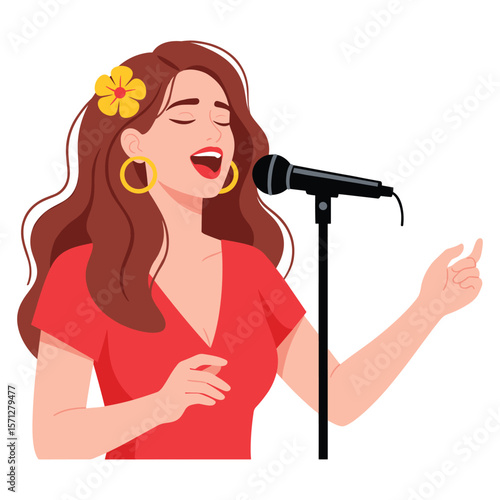 Woman Singing with Microphone