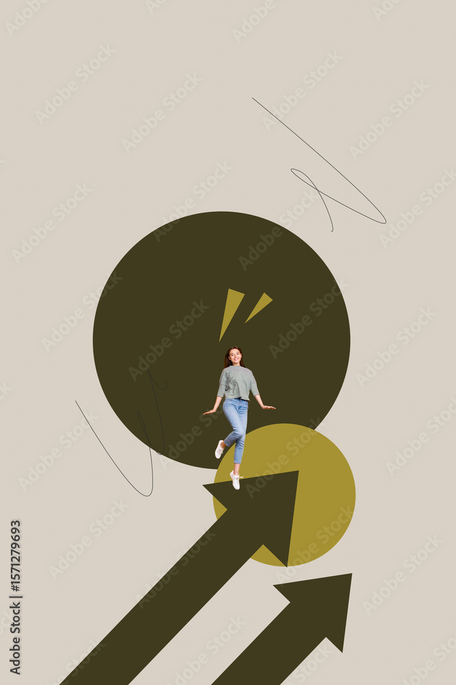 Obraz premium Sketch design 3d image collage of happy businessman businesswoman stand arrow development career chance promotion employee