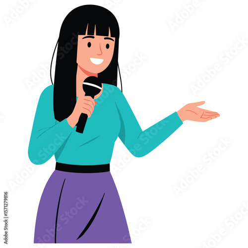 Woman Holding Microphone Presenting