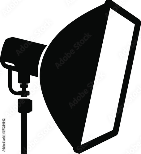 Studio Lighting Equipment Icon A minimalist black and white illustration of a professional photography softbox light ideal for design elements related to photography and studio