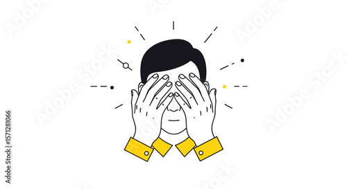 Stressed man covering eyes frustration exhaustion feeling overwhelmed anxiety mental health issues discomfort tiredness overwork burnout pressure worries