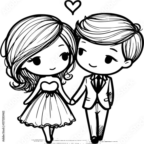 Eternal bond of Lovers: A sweet couple hand in hand, the essence of love expressed in every delicate line and curve. conveying the tenderness and everlasting unity between the pair.