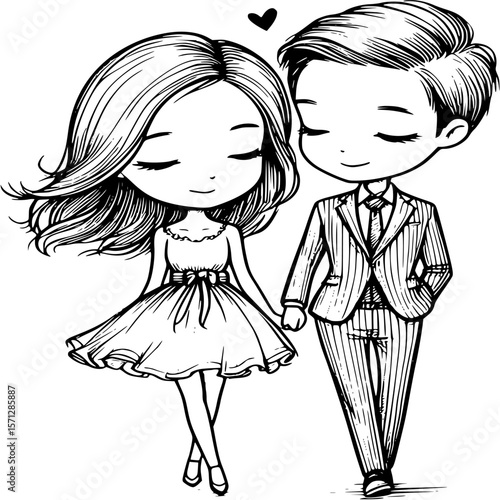 Drawn Lovers: A couple drawn in a charming style. Perfect for any romantic card.