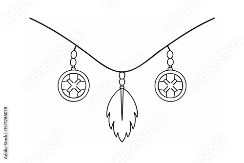 Ornate pendant with feather and circular charms jewelry