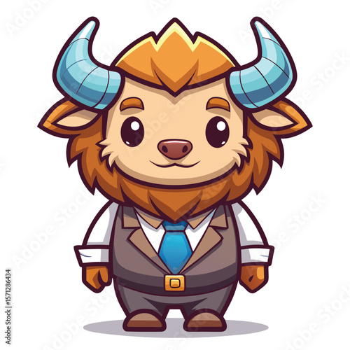 Cute, Business-Attired Bison Mascot
