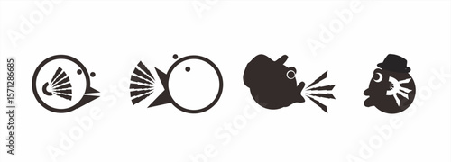 Collection of sets of communication symbols between speaker and listener in black and white, simple design