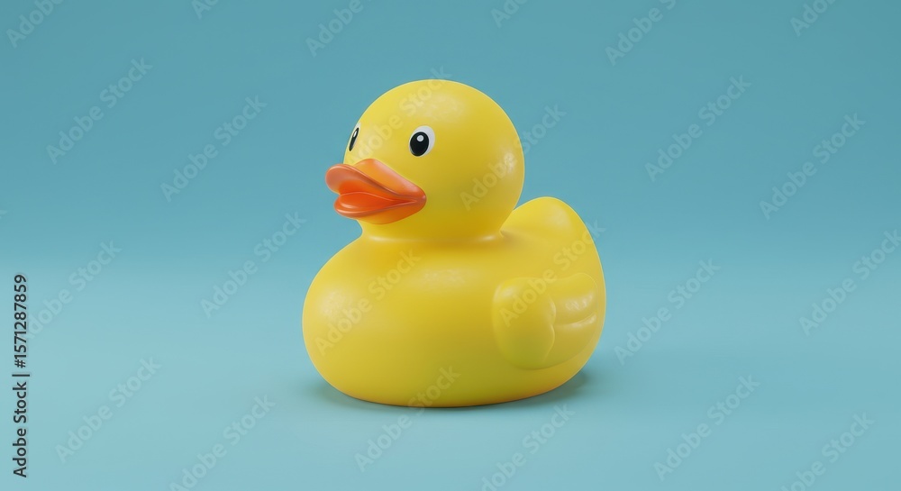 Yellow rubber duck toy on blue background Yellow rubber duck toy on blue background