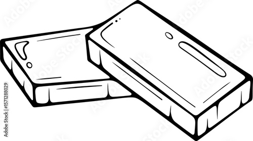 Two chocolate pieces. Dessert fragments lying one on top of the other. Vector illustration in hand drawn doodle sketch style. Line art isolated on white for coloring book, print