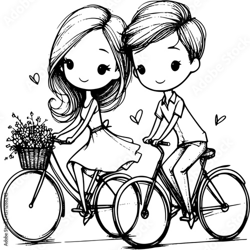 Love's Pedal: An adorable couple enjoys a romantic bicycle ride, symbolized by love, happiness, and connection.