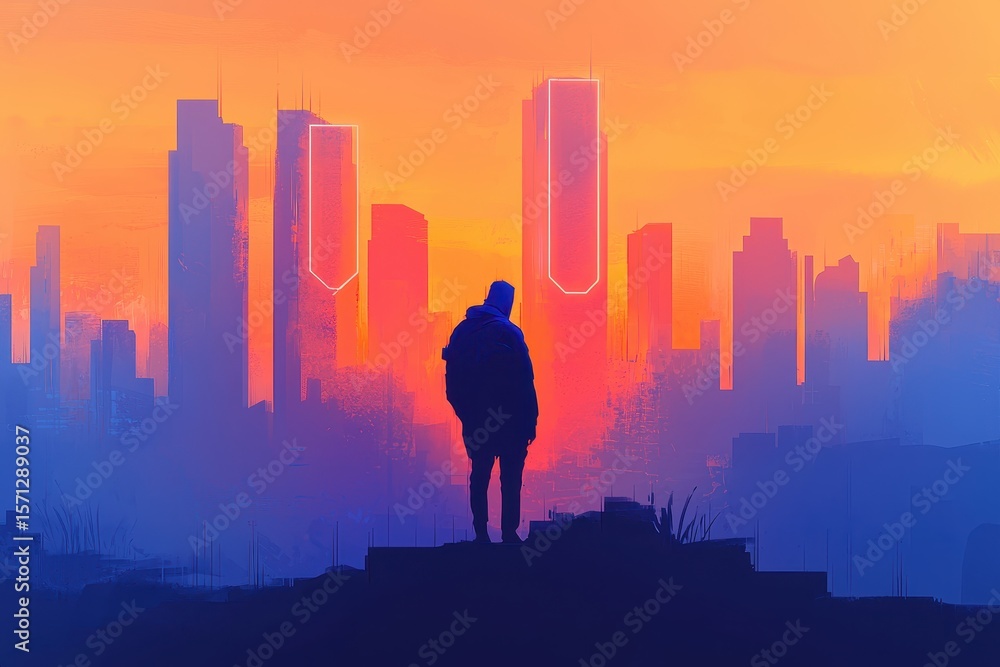 A futuristic cityscape filled with neon lights, showing a rogue hacker bypassing security systems via holographic interfaces, cyberpunk style, vivid blue and orange hues, digital a A futuristic cityscape filled with neon lights, showing a rogue hacker bypassing security systems via holographic interfaces, cyberpunk style, vivid blue and orange hues, digital a