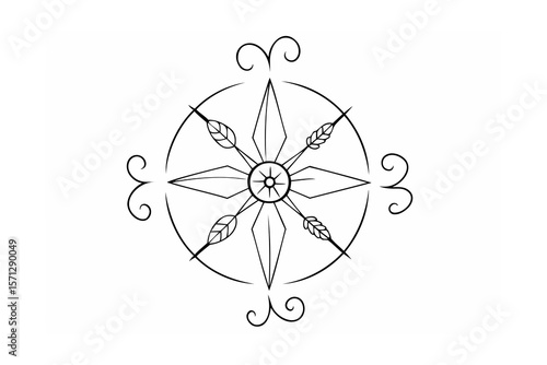 Ornate compass rose with leaf accents navigational